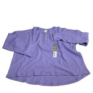 About Their Long Sleeve Waffle Knit Henley Top, 3XLP, Pond Lily (Girls, New)